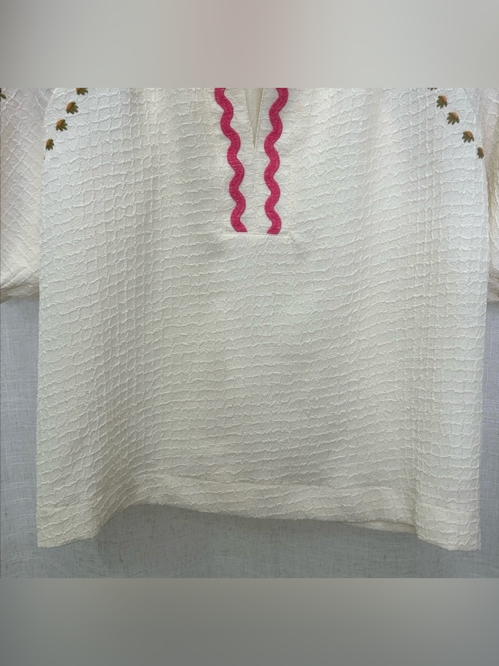 THML Cream Peasant Blouse with Pink & Multicolor Floral Embroidery Size Medium - Picture 7 of 8